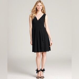 ANN TAYLOR Cocktail Evening Dress A-Line Midi Sleeveless Chiffon V-Neck Black